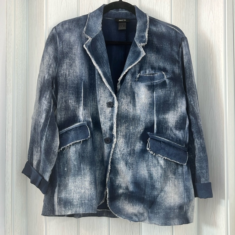 Avant Toi 100% Hemp Hand Painted Ombre Jacket in Blue Navy